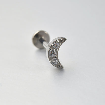 16G Crystal Zircon Moon Shape Flatback Labret Ear Piercing