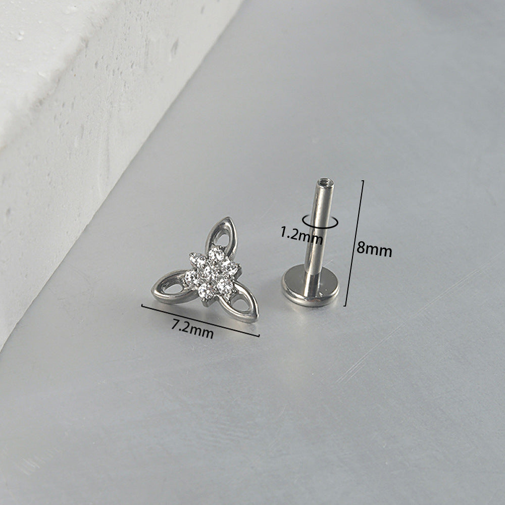 Triangle Flower Zircon Threadless Flatback Ear Stud Tragus piercing jewelry