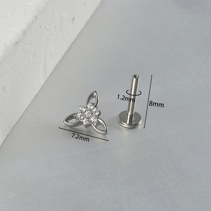 Triangle Flower Zircon Threadless Flatback Ear Stud Tragus piercing jewelry