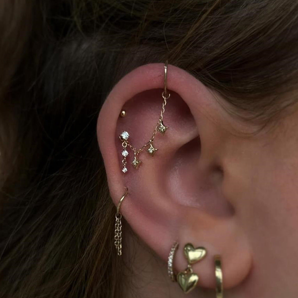 ASTM F136 Long chain rhinestones cartilage tassel dangle piercing earrings accessories