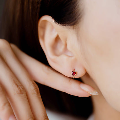 14K Solid Gold Heart-Shaped Red Zircon Helix Piercing Hoop Earring – Romantic & Dainty