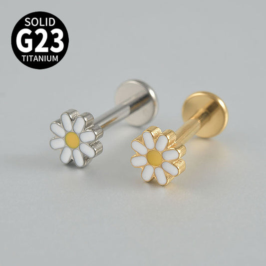 18G Daisy Flower Titanium Push-in Ear Labret Pin Piercing