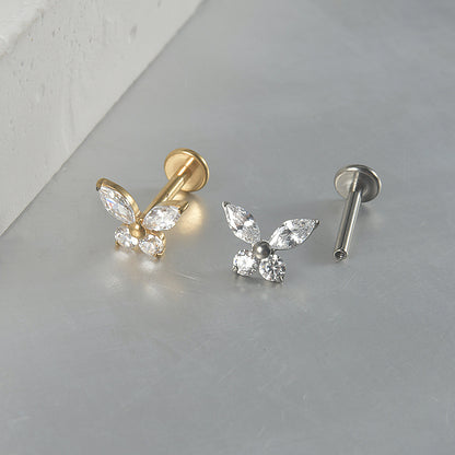 Four Crystal Butterfly Ear piercing flatback threadless Labret