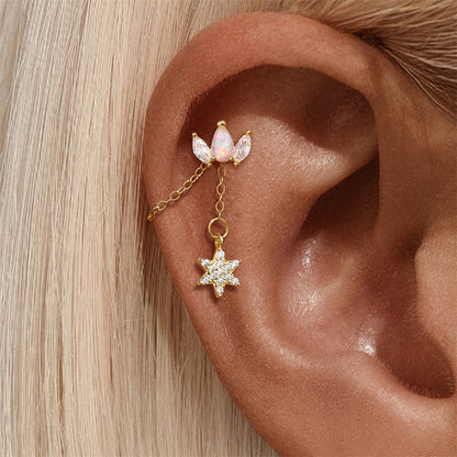 ASTM F136 Star Moon shapes Long Zircon titanium long pendant chain earrings accessories