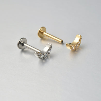 16G Crystal Zircon Moon Shape Flatback Labret Ear Piercing