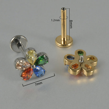 Sunflower Multi-color Zircon Stone Flatback Threadless Labret Ear Stud Piercing