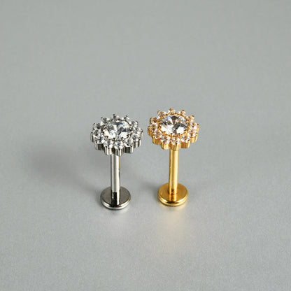 CZ Flower Leaf Stones paved Threadless Labret Ear stud