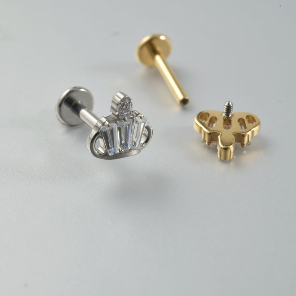 Princess Crown Zircon Crystal flatback Threadless Labret Ear Piercing