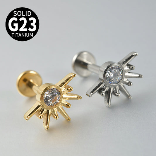 Little Sun shape 18G Threadless Flatback Labret Ear Piercing