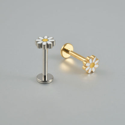 18G Daisy Flower Titanium Push-in Ear Labret Pin Piercing