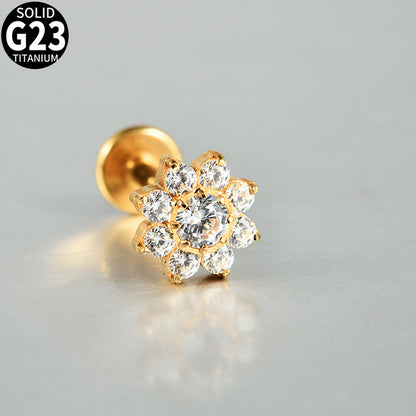 G23 Flowers CZ Stone Threadless Lip stud Labret Ear stud Piercing Jewelry