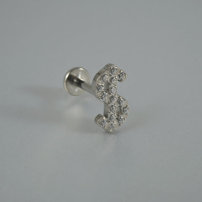 G23/F136 US DOLLAR Shape Zircon Sign Threadless Flatback Rook Ear Piercing