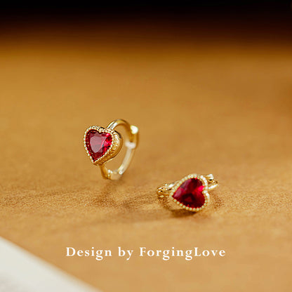 14K Solid Gold Heart-Shaped Red Zircon Helix Piercing Hoop Earring – Romantic & Dainty