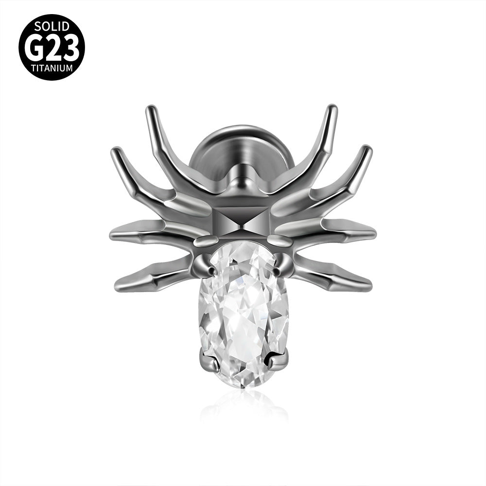 Black/Pink/Clear Zircon Spiders Threadless Ear stud Labret