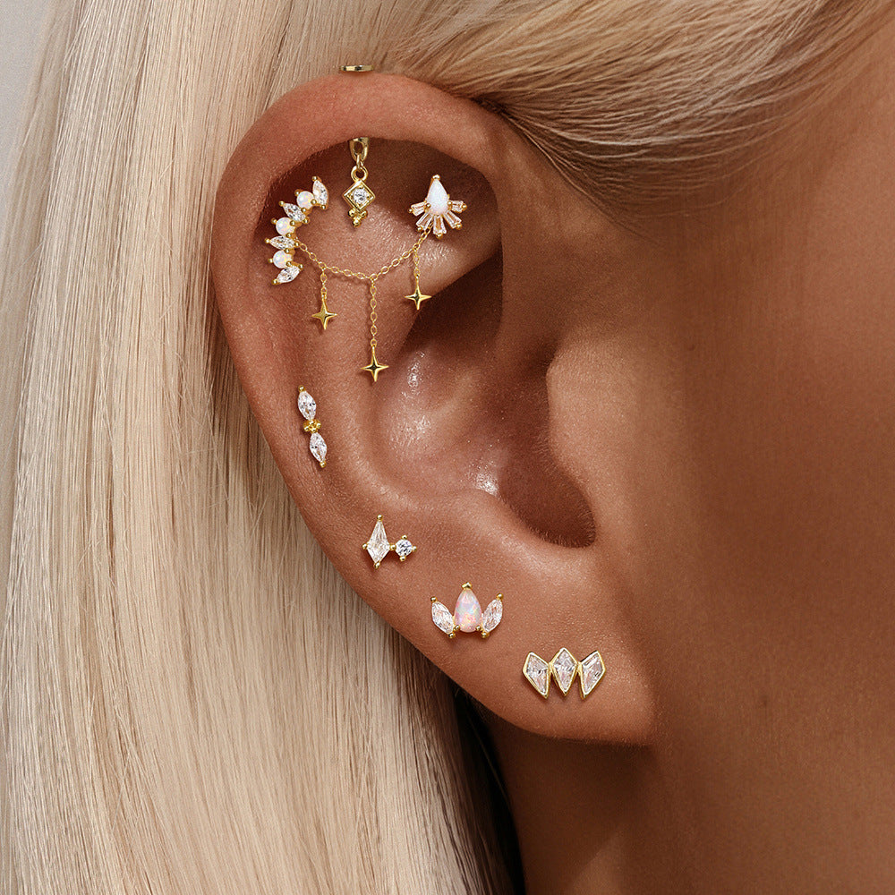 ASTM F136 Long chain rhinestones cartilage tassel dangle piercing earrings accessories