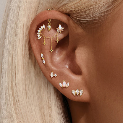 ASTM F136 Long chain rhinestones cartilage tassel dangle piercing earrings accessories