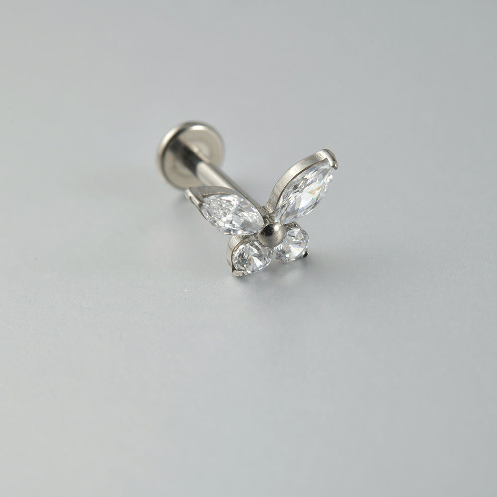 Four Crystal Butterfly Ear piercing flatback threadless Labret