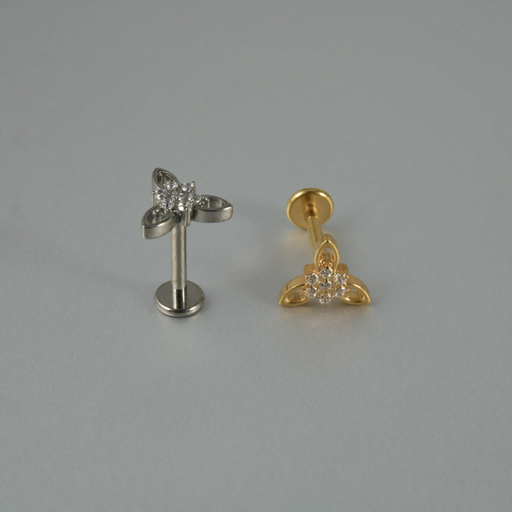 Triangle Flower Zircon Threadless Flatback Ear Stud Tragus piercing jewelry