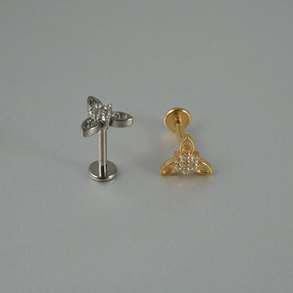 Triangle Flower Zircon Threadless Flatback Ear Stud Tragus piercing jewelry