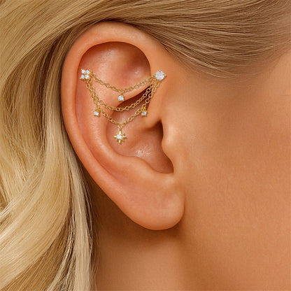 ASTM F136 multi-layers Waterdrop Tassel Pendant Cartilage Chain Piercing Earrings Accessories