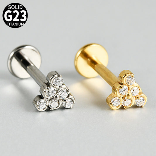 Little Triangle CZ stone Flatback Threadless Labret Ear piercings