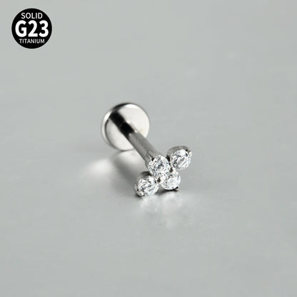 Four Leaf Crystal Little Threadless Labret Ear Piercing