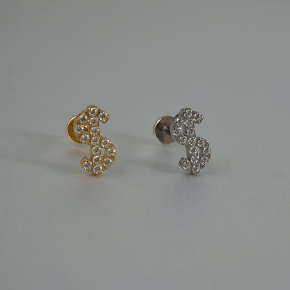G23/F136 US DOLLAR Shape Zircon Sign Threadless Flatback Rook Ear Piercing