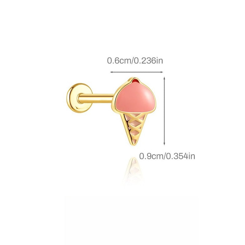 ASTM F136 Cartoon Animal Enamel baby girl Flat back Threaded Cartilage Piercing Earring