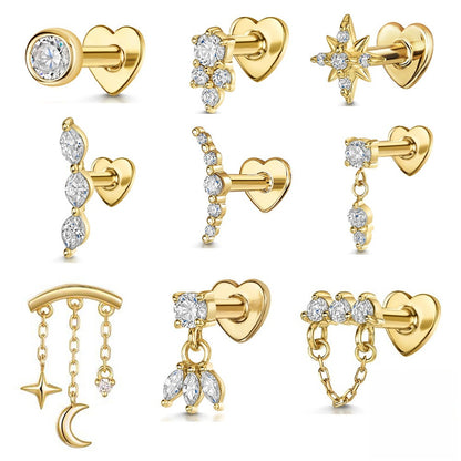 ASTM F136 Multi-Layer pendant zircon heart shape flatback ear Piercing Earring stud