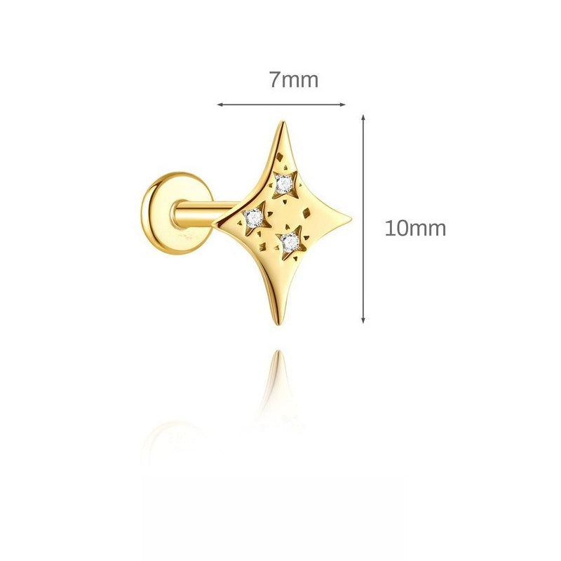 ASTM F136 Geometric Star Rhinestones Flat Back Cartilage Piercing Earrings
