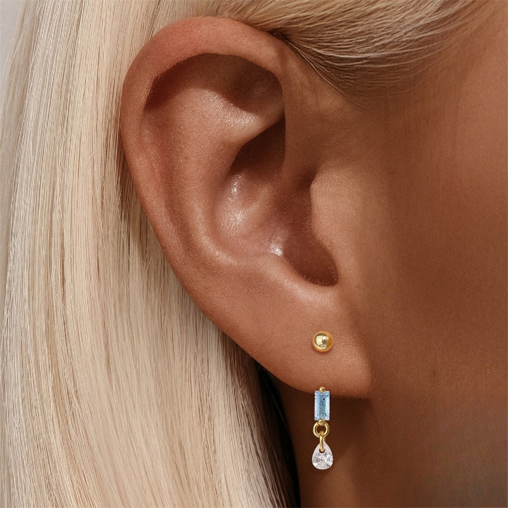 ASTM F136 C-shaped Small Stone Bead Cartilage Piercing Earrings