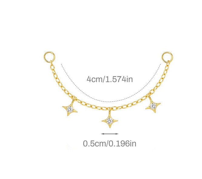 ASTM F136 Long chain rhinestones cartilage tassel dangle piercing earrings accessories