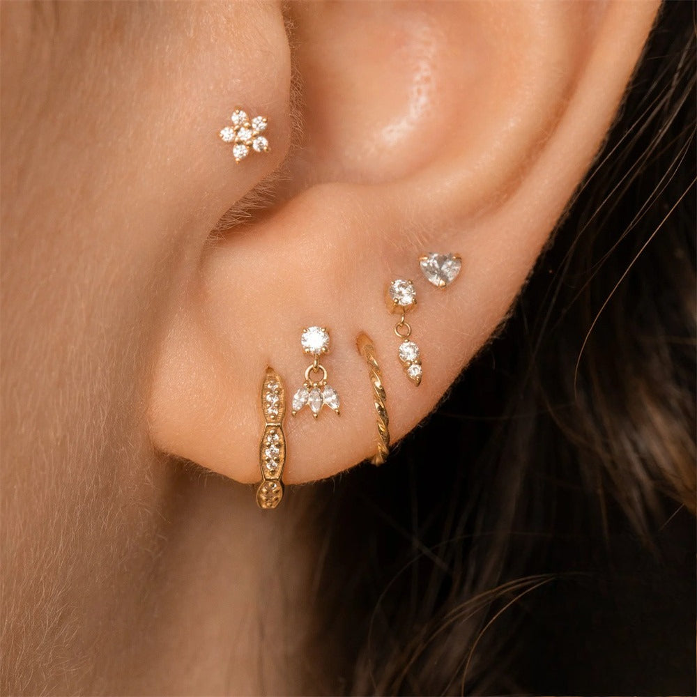ASTM F136 Multi-Layer pendant zircon heart shape flatback ear Piercing Earring stud
