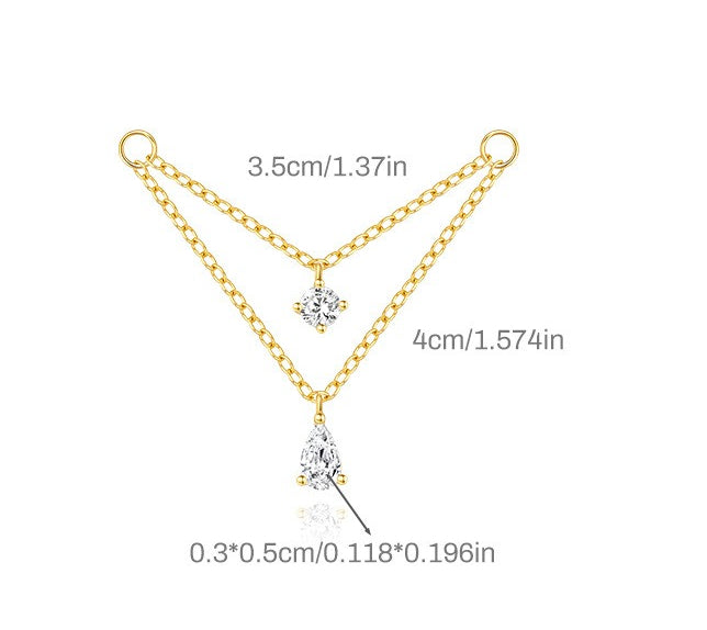 ASTM F136 Long chain rhinestones cartilage tassel dangle piercing earrings accessories