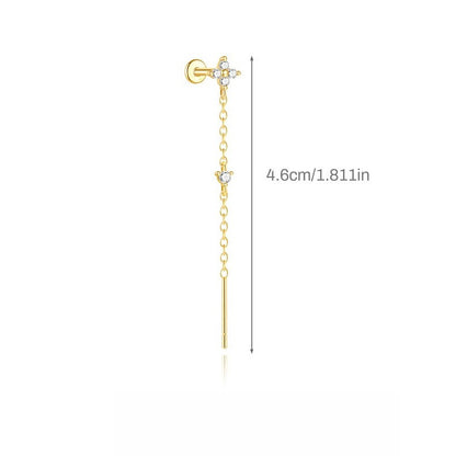 ASTM F136 Star/Moon Chain Tassel Threaded Cartilage Piercing Earrings Ear Studs