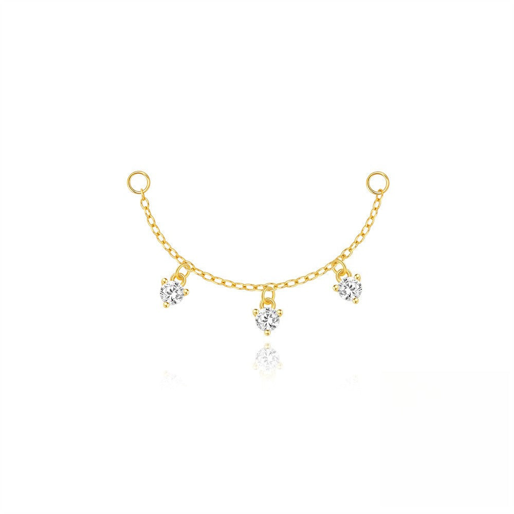ASTM F136 Long chain rhinestones cartilage tassel dangle piercing earrings accessories