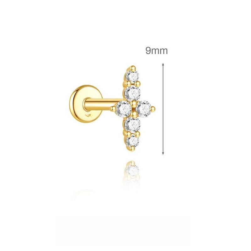 ASTM F136 Geometric Star Rhinestones Flat Back Cartilage Piercing Earrings