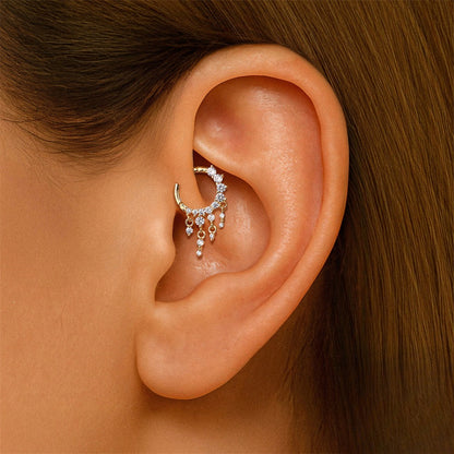 ASTM F136 Zircon Classic Tassel drop pendant Nose ring Clicker Ear Daith Piercing