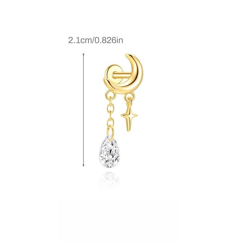 ASTM F136 Star/Moon Chain Tassel Threaded Cartilage Piercing Earrings Ear Studs