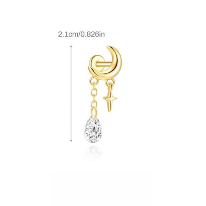 ASTM F136 Star/Moon Chain Tassel Threaded Cartilage Piercing Earrings Ear Studs