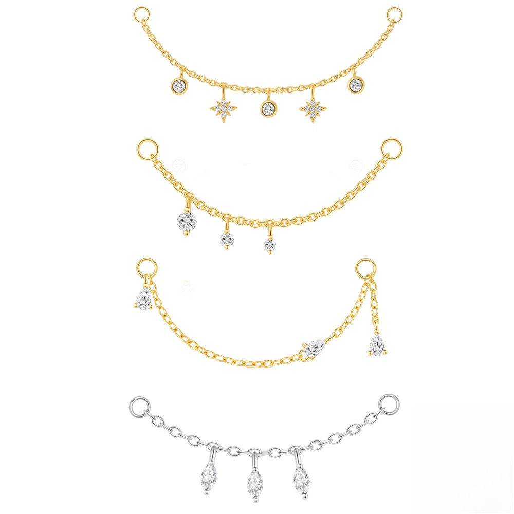 ASTM F136 Moissanite Tassel Pendant Cartilage Chain Piercing Earrings accessories