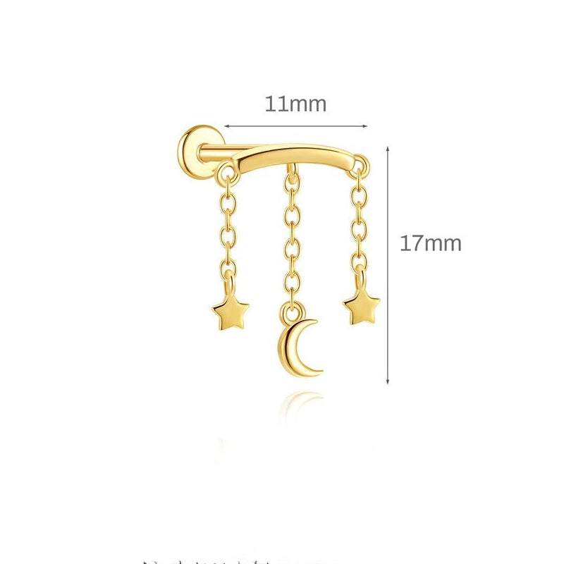 ASTM F136 Tassel Star  Moon Zircon Flat back threadless Cartilage Piercing Earring