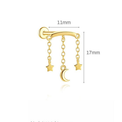 ASTM F136 Tassel Star  Moon Zircon Flat back threadless Cartilage Piercing Earring