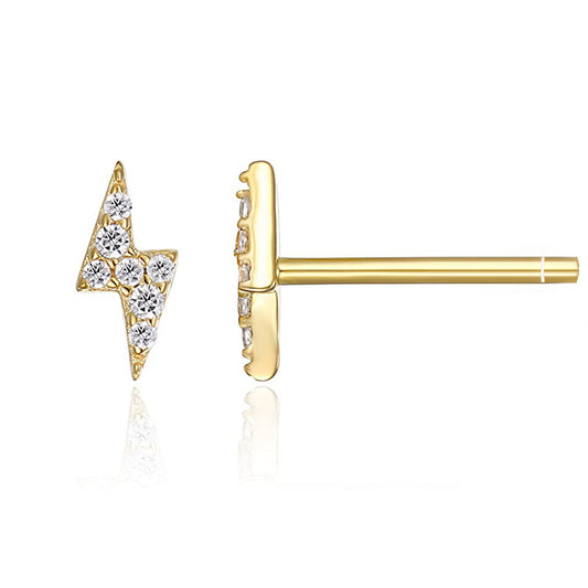 14K Gold Lightning Bolt Zircon Stud Earrings – Bold & Dainty