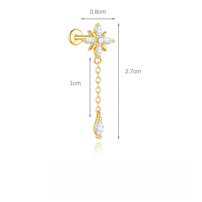 ASTM F136 Star/Moon Chain Tassel Threaded Cartilage Piercing Earrings Ear Studs