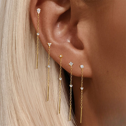 ASTM F136 Star/Moon Chain Tassel Threaded Cartilage Piercing Earrings Ear Studs