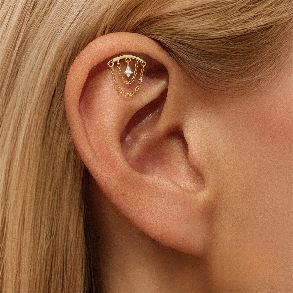 ASTM F136 Tassel Star  Moon Zircon Flat back threadless Cartilage Piercing Earring