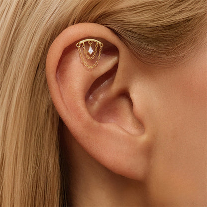 ASTM F136 Tassel Star  Moon Zircon Flat back threadless Cartilage Piercing Earring