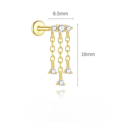 ASTM F136 Tassel Star  Moon Zircon Flat back threadless Cartilage Piercing Earring