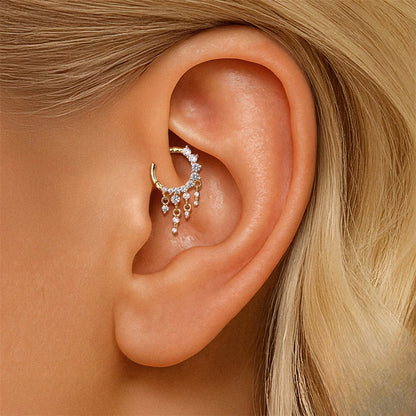 ASTM F136 Zircon Classic Tassel drop pendant Nose ring Clicker Ear Daith Piercing
